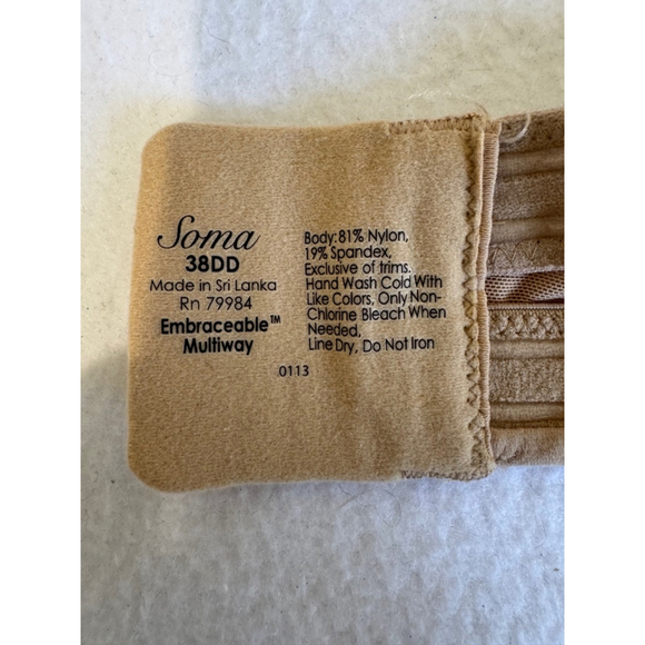 Women's Soma convertible strap/strapless underwire lined Bra 38DD Beige EUC - Picture 6 of 6